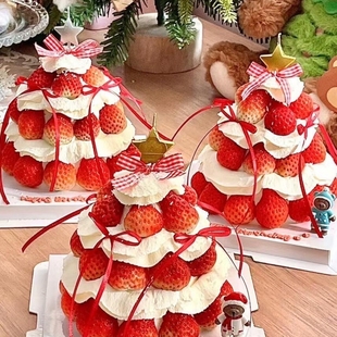 2026网红圣诞节可爱小熊蛋糕装 扮 饰摆件生日派对星星蜡烛甜品装