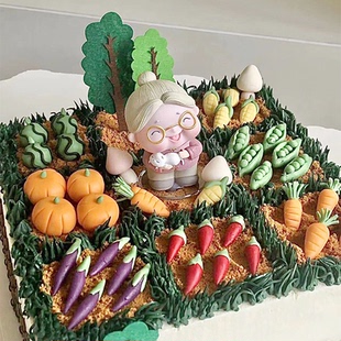 网红退休生活蛋糕装饰迷你蔬菜玉米茄子玩偶摆件爷爷奶奶祝寿插牌