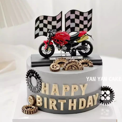 摩托车蛋糕装饰摆件模型机车生日蛋糕装饰男神爸爸生日快乐饰插件