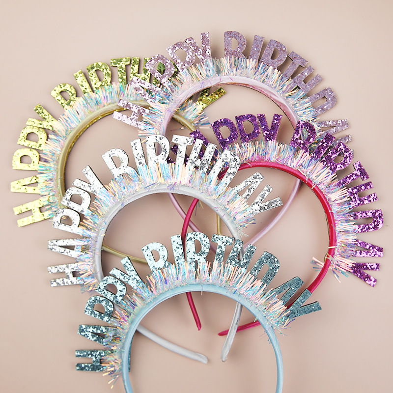 生日头箍HAPPYBIRTHDAY镭射亮片闪字生日派对晚会头箍生日装扮