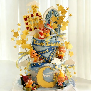 网红许愿蜡烛星星人蛋糕装饰摆件ins风立体星星儿童生日甜品插件