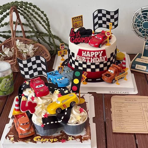 汽车总动员烘焙蛋糕装饰摆件闪电麦昆卡通回力车汽车儿童生日插件