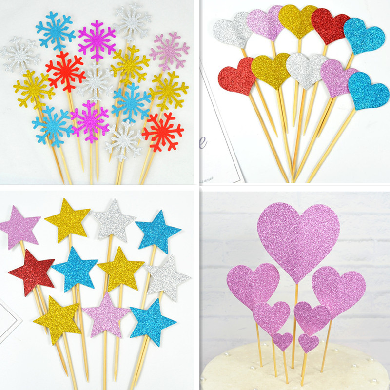 爱心五角星插旗冰雪烘焙生日蛋糕