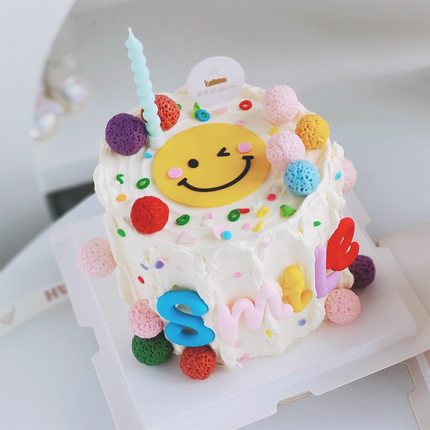 儿童蛋糕装饰软胶笑脸smile摆件网红多巴胺彩色系ins生日装扮插件