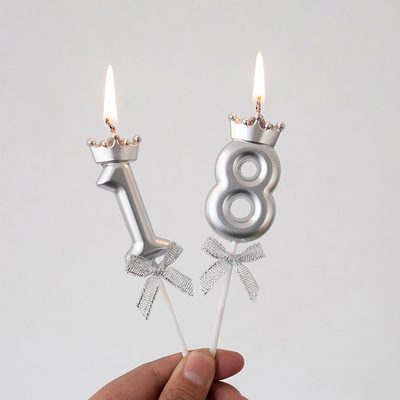 香槟金银色皇冠蝴蝶结数字蜡烛蛋糕插牌18岁女神公主生日派对装扮