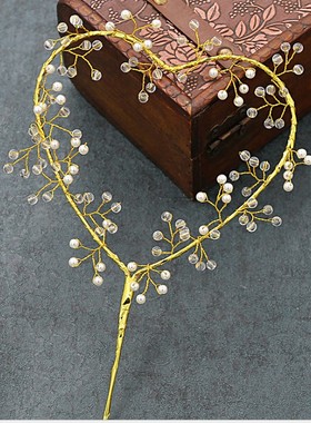 蛋糕烘焙手工爱心插卡星星儿童生日插牌珍珠心型插件甜品情景摆件