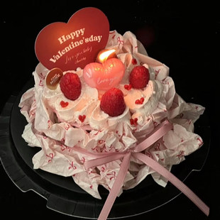 网红ins风214情人节雪梨纸花束蛋糕装饰爱心蜡烛印花束丝带蝴蝶结