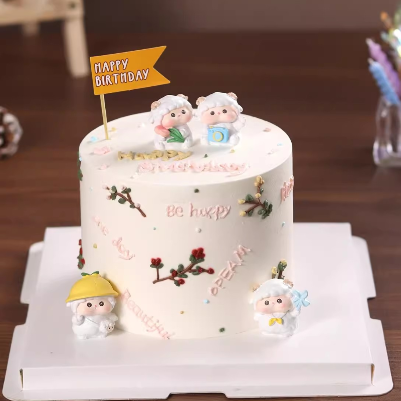 可爱小羊蛋糕装饰摆件卡通小羊树脂工艺品生日小礼物烘焙装扮配件