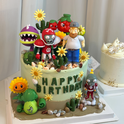 植物大战僵尸蛋糕装饰摆件生日插件插牌男孩戴夫向日葵菜问坚果