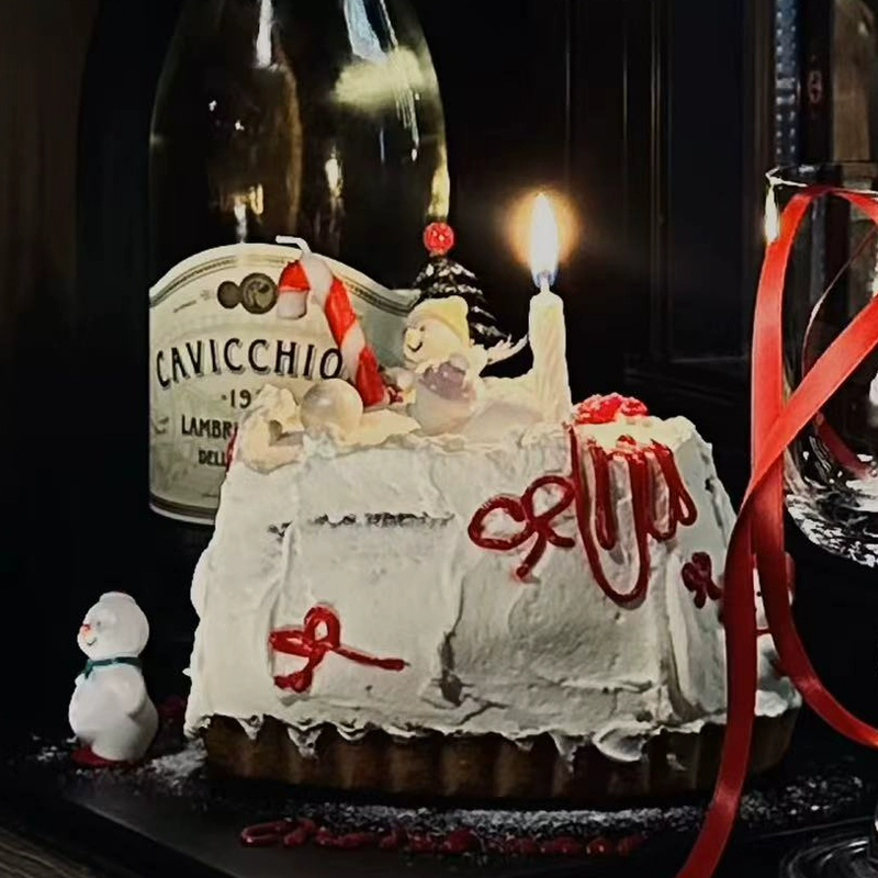 2025网红圣诞节新品甜品雪人迷你mini小摆件装饰装扮丝带蛋糕装饰