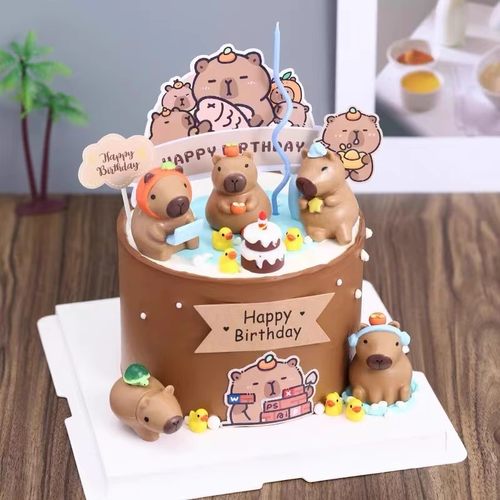 卡皮巴拉水豚蛋糕装饰摆件网红可爱卡通小动物生日烘焙装扮插牌