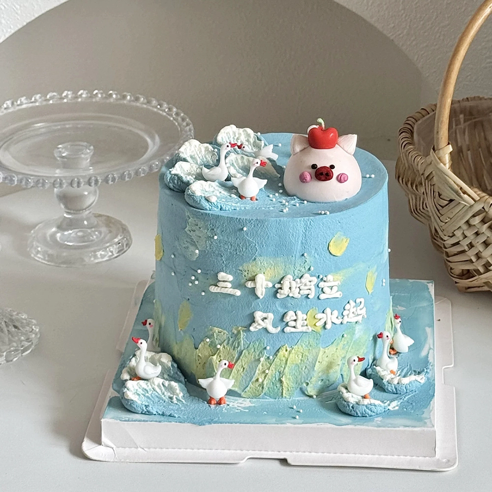 网红烘焙蛋糕装饰摆件软胶三十鹅立生肖猪30岁领结鹅生日蛋糕插件