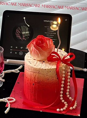 2.14情人节简约蛋糕装饰珍珠项链红色蝴蝶结丝带烘焙甜品装扮插件