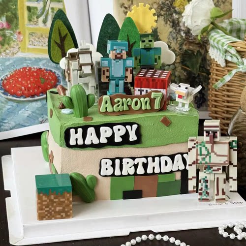 我的世界蛋糕装饰卡通积木铁傀儡史蒂夫积木人偶男孩甜品烘焙插件