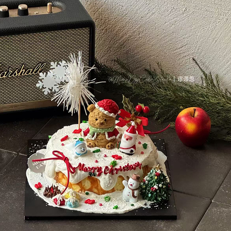 2025圣诞节快乐圣诞帽小熊雪人许愿树蛋糕装饰雪花雨丝装扮插件