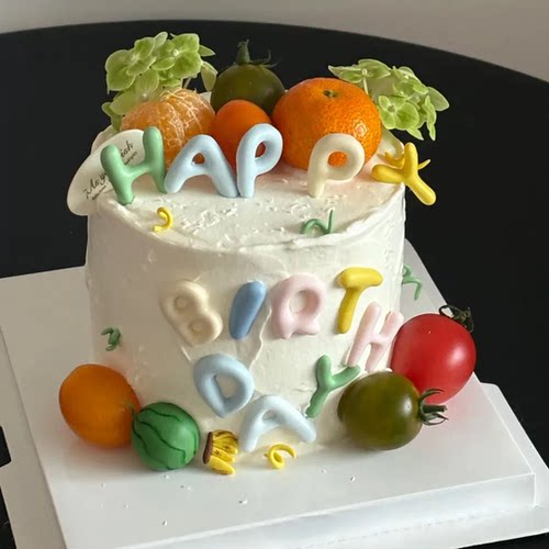 彩色字母水果生日蛋糕装饰软胶Happy Birthday蛋糕插件烘焙