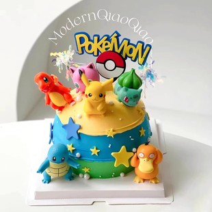 网红宝可梦皮卡丘精灵球生日蛋糕装饰摆件神奇宝贝烘焙甜品台装扮