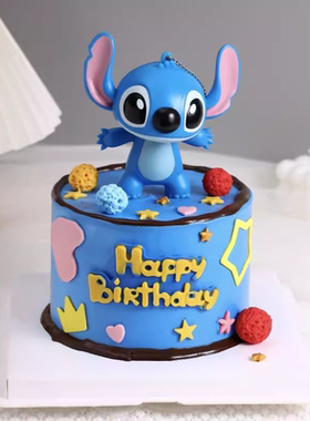 蛋糕装饰蓝色史迪仔烘焙装饰摆件卡通公仔儿童男孩生日装扮插件