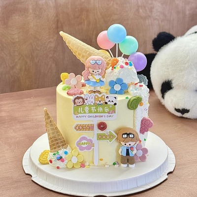 六一儿童节蛋糕装饰软胶男孩女孩摆件小动物路牌61快乐烘焙插件