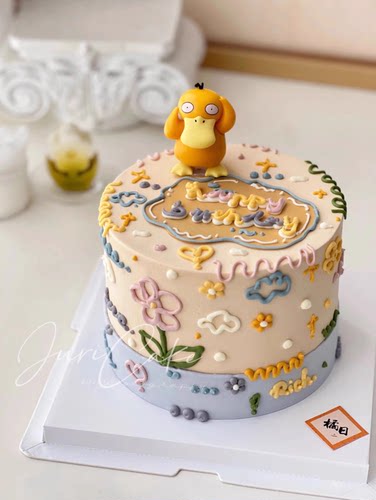 可达鸭蛋糕装饰摆件黄色小鸭子