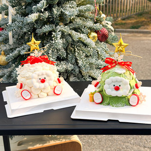 网红圣诞节蛋糕装 饰软胶圣诞老人原创插牌插件姜饼人麋鹿雪人丝带