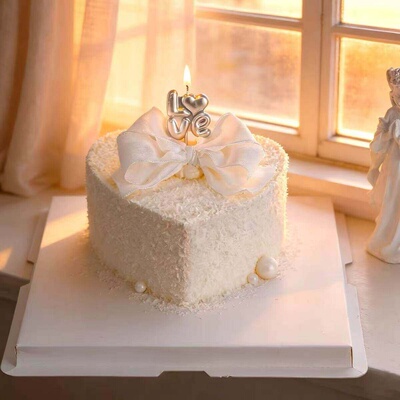 韩系ins氛围感立体爱心蛋糕装饰褶皱蝴蝶结丝带告白love蜡烛插件