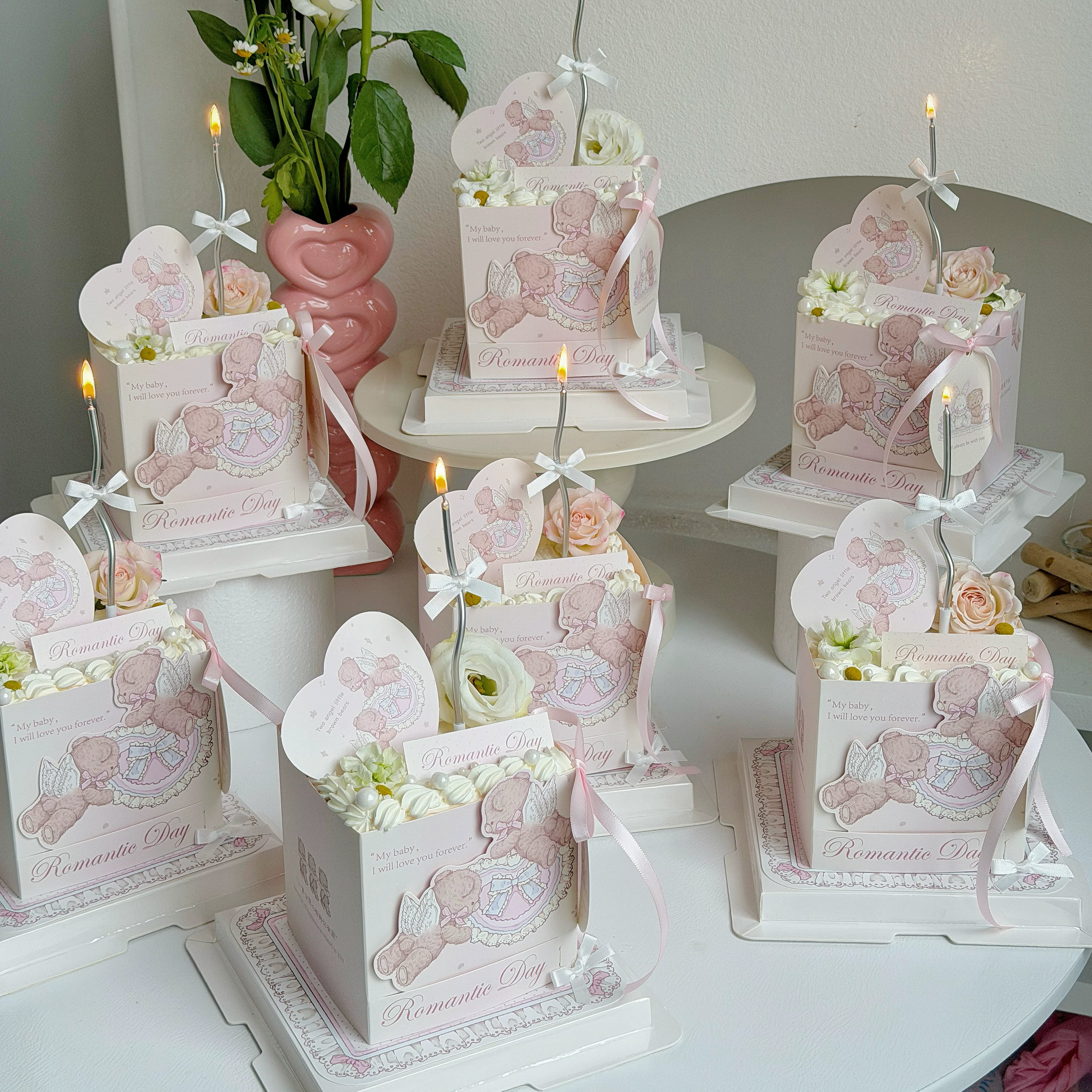 抱抱酱原创版权情人节正方形四寸粉色天使小熊蛋糕围边装饰配件,节庆用品/礼品,节日装扮用品,淘宝优惠券,粉丝福利购,淘宝优惠卷