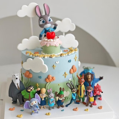 网红疯狂动物城蛋糕装饰摆件朱迪尼克儿童生日派对烘焙装扮插件