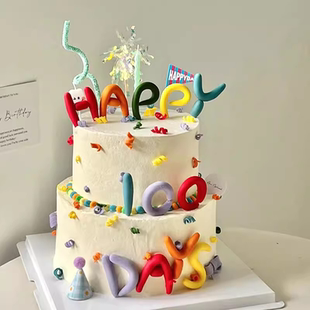 饰彩色蜡烛装 简约儿童生日周岁蛋糕happy软胶字母蛋糕插件装 扮品