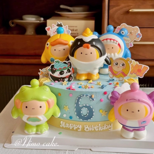 网红蛋仔派对公仔蛋糕装饰摆件儿童男孩生日甜品台装扮插件配件
