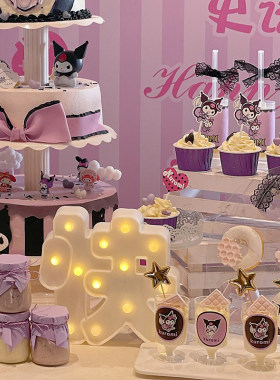 黑紫色库洛米甜品台kuromi生日主题酷乐米摆件纸杯插件推推乐贴纸