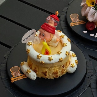 卡通吹泡泡星星人蛋糕装饰摆件火苗蜡烛儿童生日派对烘焙装扮插件