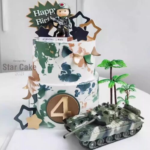军人生日蛋糕装饰摆件男孩男神兵哥哥特种兵玩偶坦克蛋糕插牌插件