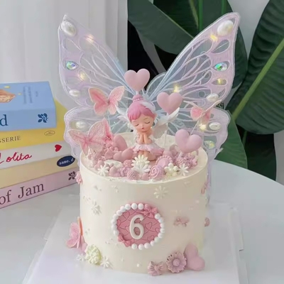 网红女生蛋糕装饰芭蕾舞女孩贝拉公主蝴蝶翅膀爱心烘焙生日插件