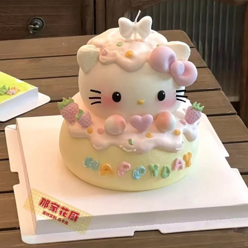 网红创意卡通KT猫摆件新款小猫情侣纪念日甜品蛋糕装饰可爱蛋糕