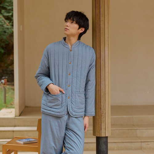 国风新中式绗棉加绒男家居服套装