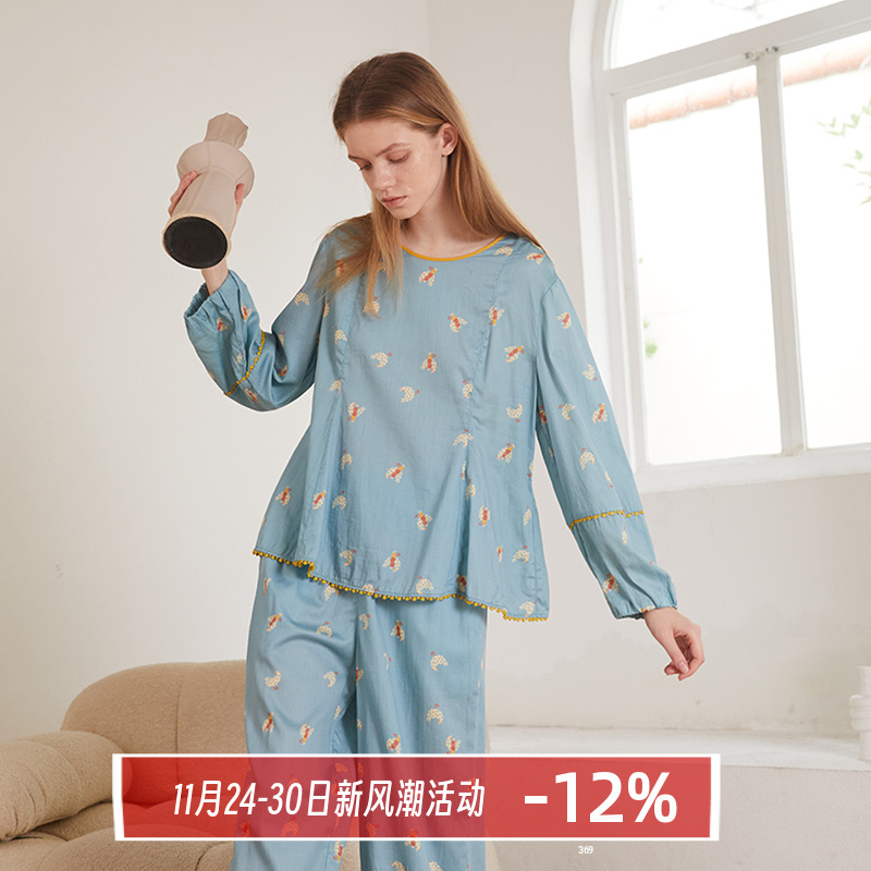 朵朵可可女贡缎纯棉碎花睡衣套装