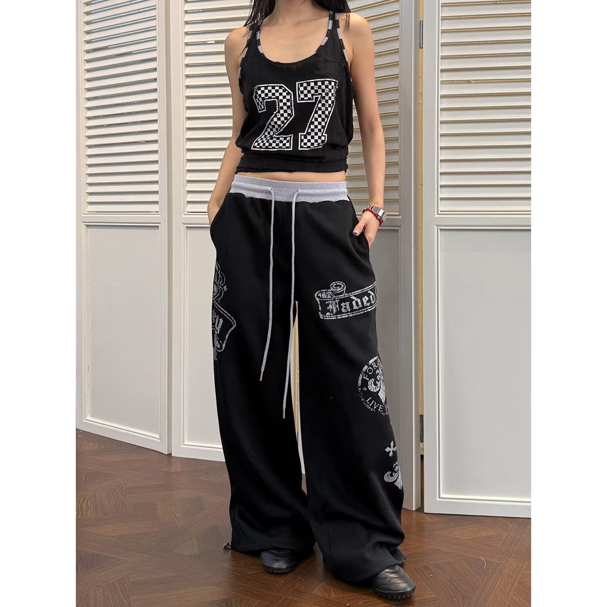 美妞之城女童洋气印花休闲运动裤休闲裤中大童裤子 加厚 两用裤脚
