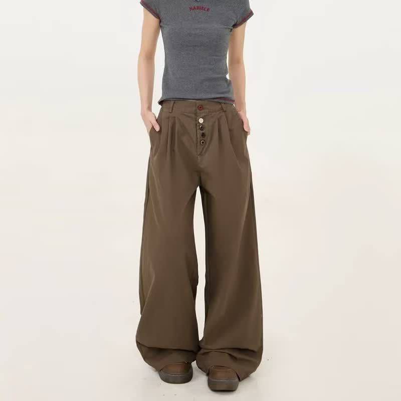 美式棕色阔腿牛仔裤女2025秋季新款梨型身材显瘦拖地咖色直筒裤子,男装,牛仔裤,淘宝优惠券,粉丝福利购,淘宝优惠卷