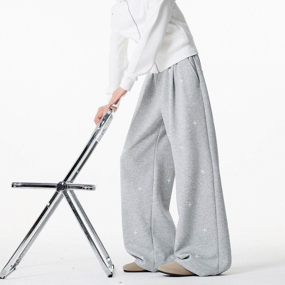 新款美式复古十字架满印卫裤男女2026春季宽松大码慵懒感休闲长裤