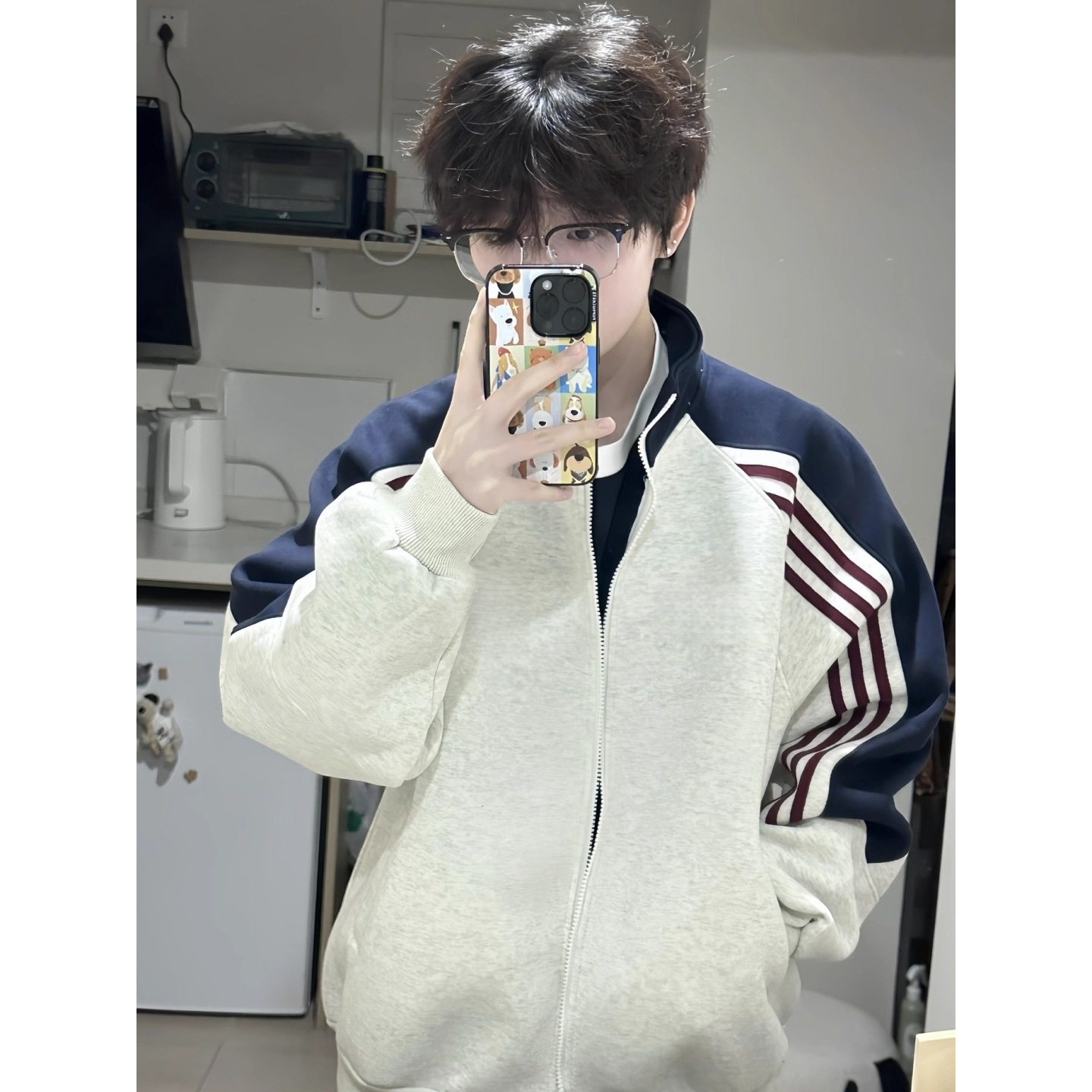 2025秋季新款拼接撞色三条杠开衫卫衣男女宽松重磅运动休闲外套,男装,卫衣,淘宝优惠券,粉丝福利购,淘宝优惠卷