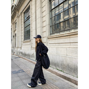 新款 复古条纹垂感弯刀裤 男女宽松休闲百搭阔腿拖地裤 外贸B02 美式