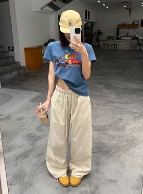 新款小个子日系白色裤子女夏季薄款九分阔腿气球裤胖【跨境外贸】