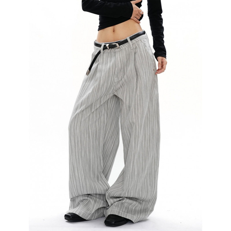 新款老钱风条纹慵懒松弛感休闲裤男女美式复古垂坠感宽松阔腿外贸
