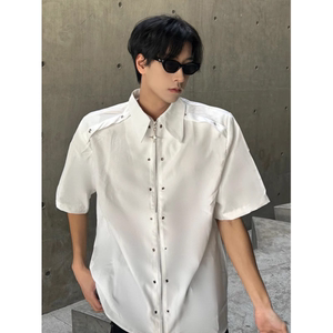 小众金属解构设计感拉链衬衫男潮牌垫肩短袖高级感层次痞帅衬衣潮
