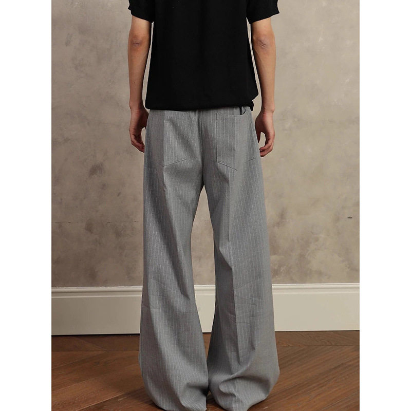 老钱风西裤男款裤子立体剪裁cleanfit条纹A字阔腿裤跨境大码B071