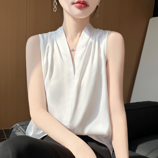 打底吊带衬衫 轻熟优雅V领无袖 缎面背心女通勤高级感气质上衣西装