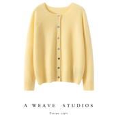 无缝一体100%纯山羊绒开衫 针织外套 宽松短款 女圆领毛衣新款 秋冬季