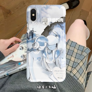 脆皮马桶耳机少女呆萌拼接昭和水色安卓苹果通用全包定制手机壳