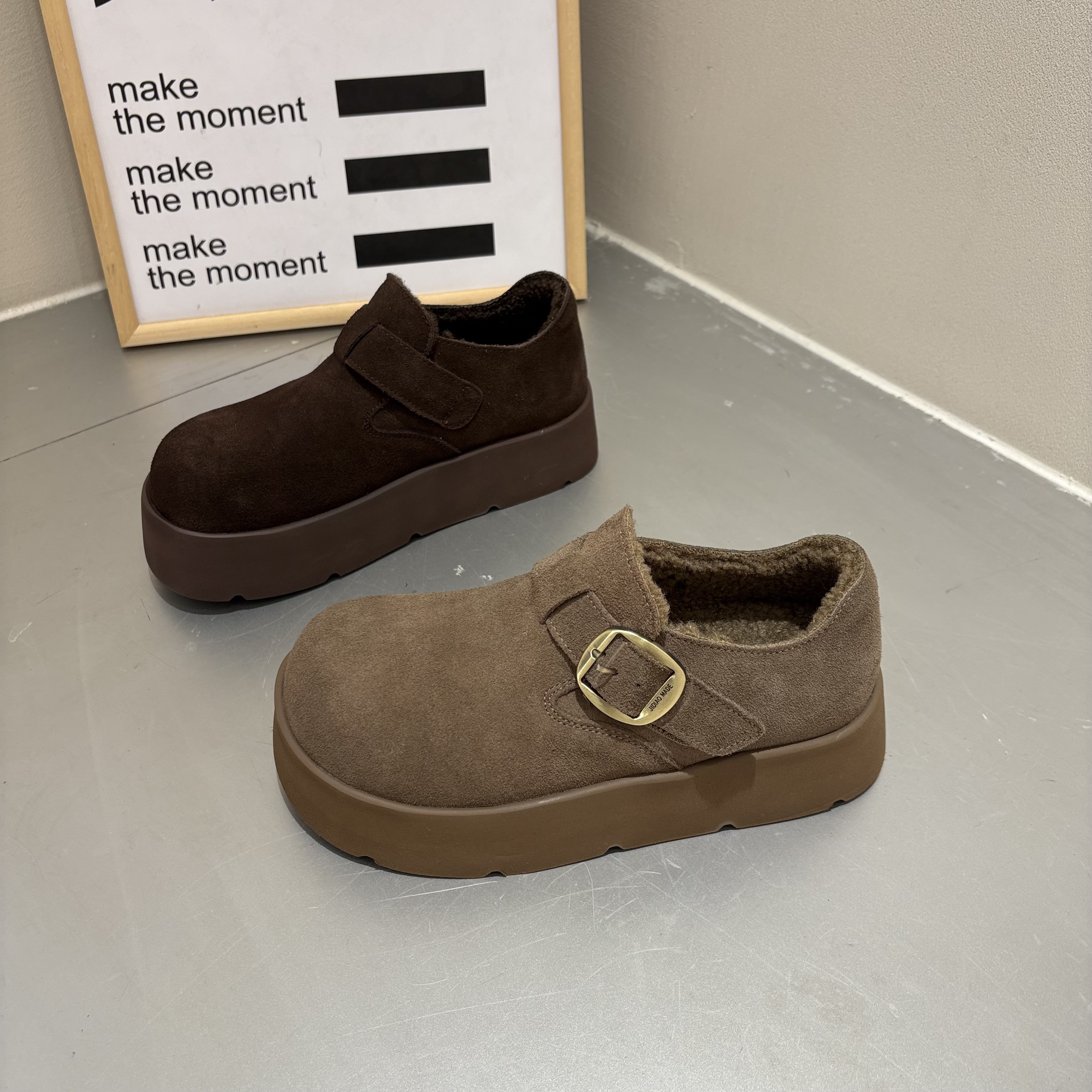 米新款2025冬上新松糕底休闲勃肯鞋小个子增高超轻加绒女鞋玛丽珍